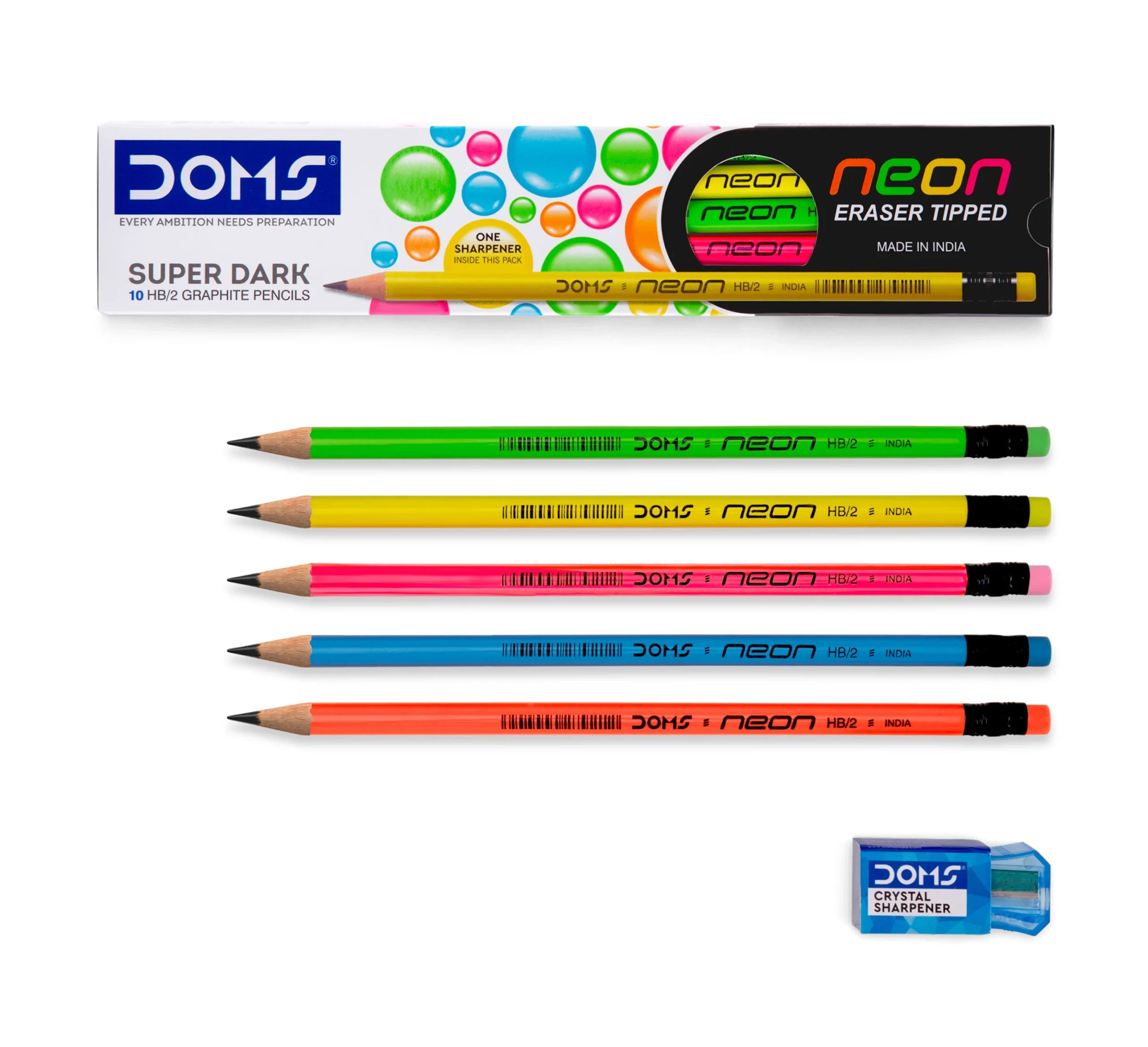 DOMS Neon Pencil Set – Vibrant Colors with Satin Smooth Finish