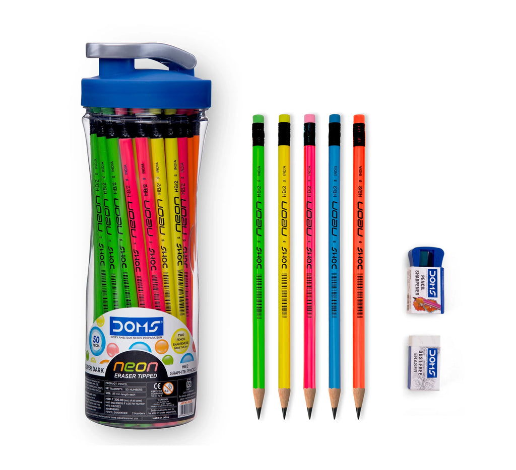 DOMS Neon Pencil Set – Vibrant Colors with Satin Smooth Finish