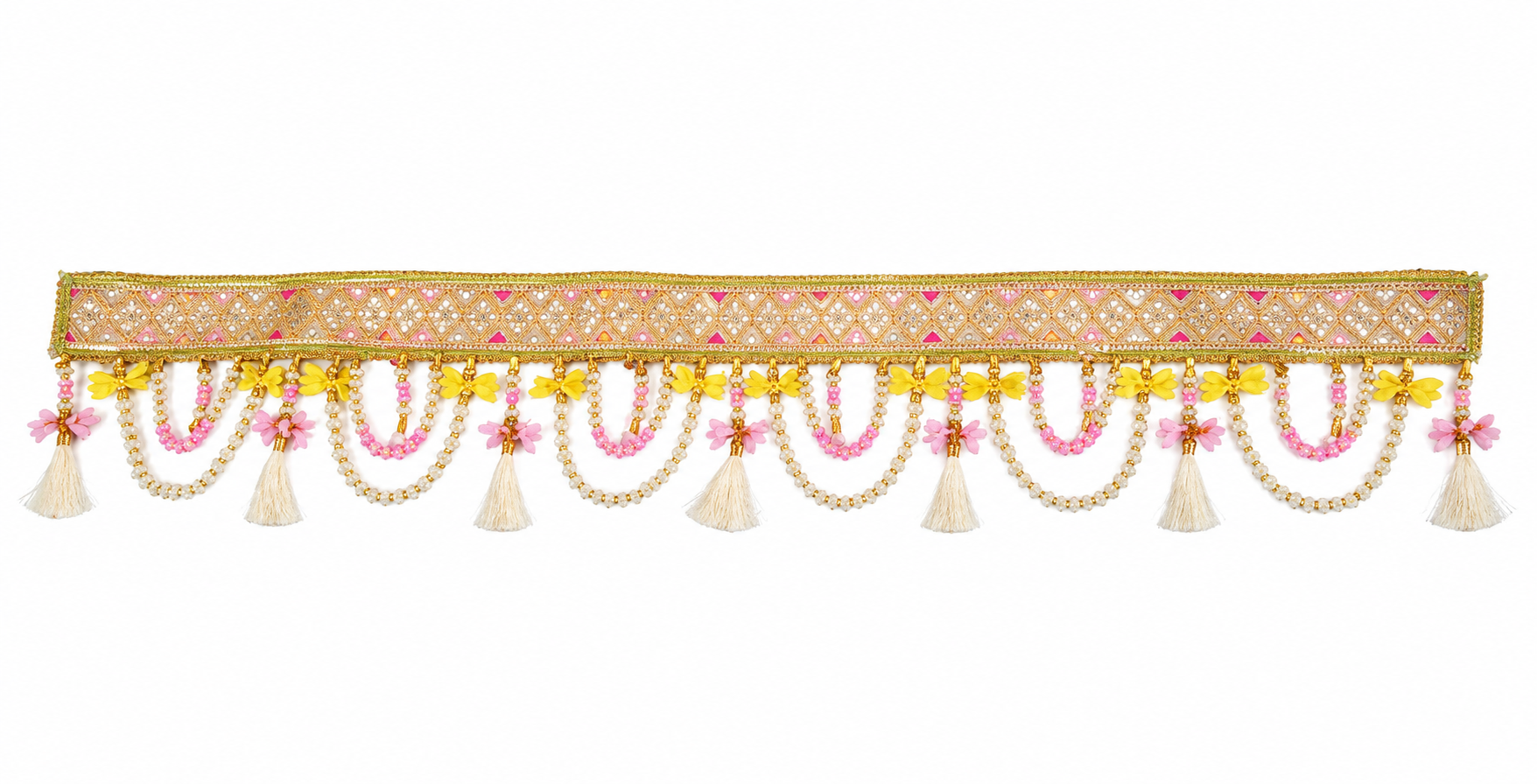 TheFancyFinds Premium Handmade Door Toran | Floral Pearl Bandarwal for Home Entrance | Festive & Wedding Decoration (4 Ft)