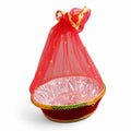 TheFancyFinds Decorative Shagun Basket with Net Cover | 12 Inch Gift Hamper Basket | Puja, Wedding & Baby Shower Return Gift Basket (Red)